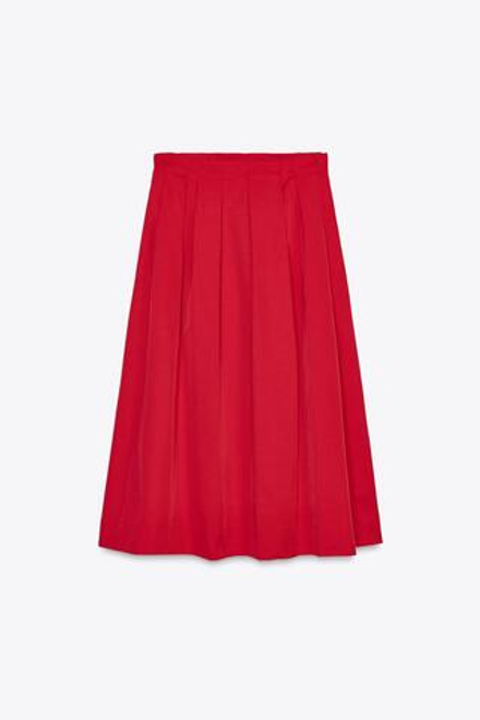 ZARA ПЛИССИРОВАННАЯ ЮБКА МИДИ — ZW COLLECTION, КРАСНЫЙ