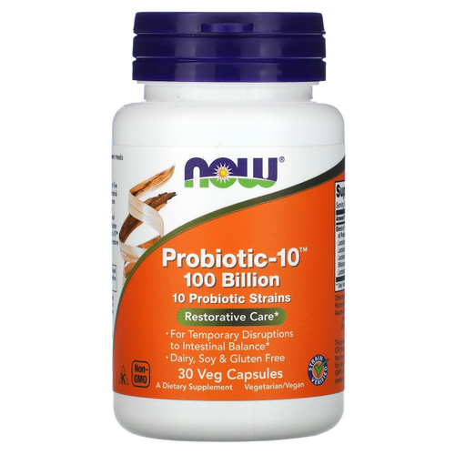 NOW Foods, Probiotic-10, 100 млрд, 30 растительных капсул