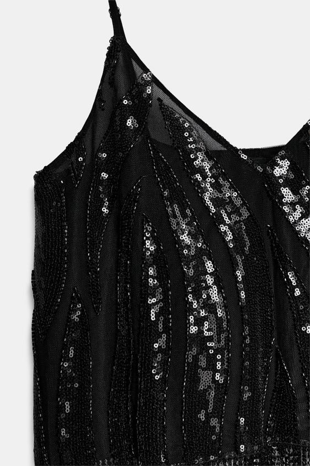 ZARA ТОП С БАХРОМОЙ И ПАЙЕТКАМИ, ЧЕРНЫЙ