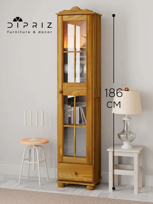 Шкаф витрина Бритта однодверная стеклянная, бейц