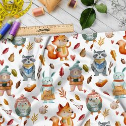 Ткань лён тепло одетые осенью животные в лесу