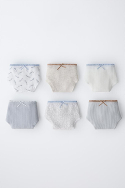 ZARA НАБОР ИЗ ШЕСТИ ТРУСОВ С ПРИНТОМ, ПЕСОЧНЫЙ/СИНИЙ