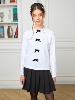 Блузка школьная для девочки с бантиками молочная