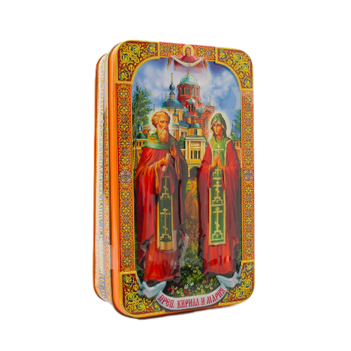 Шкатулка подарочная с магнитом  "ПРЕПОДОБНЫЕ КИРИЛЛ И МАРИЯ" 100 г.