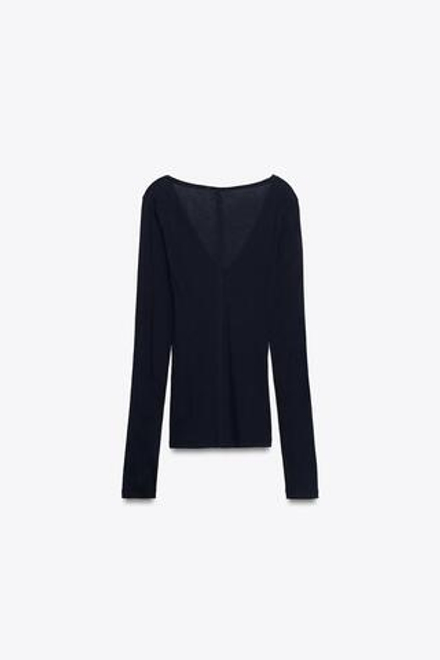 ZARA ФУТБОЛКА С V-ОБРАЗНЫМ ВЫРЕЗОМ, МОРСКОЙ СИНИЙ