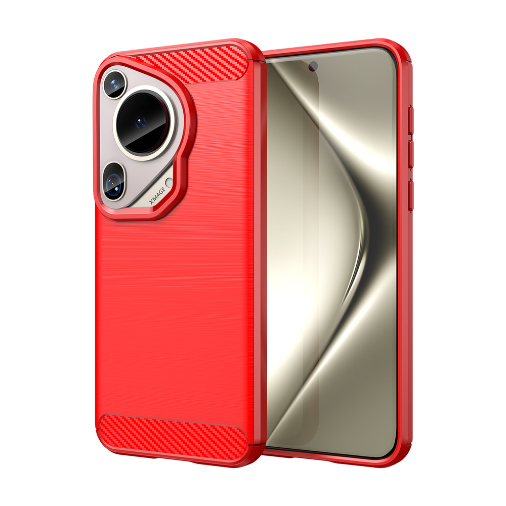 Чехол с дизайном в стиле карбон красного цвета на Huawei Pura 70 Ultra, мягкий отклик кнопок, серия Carbon от Caseport