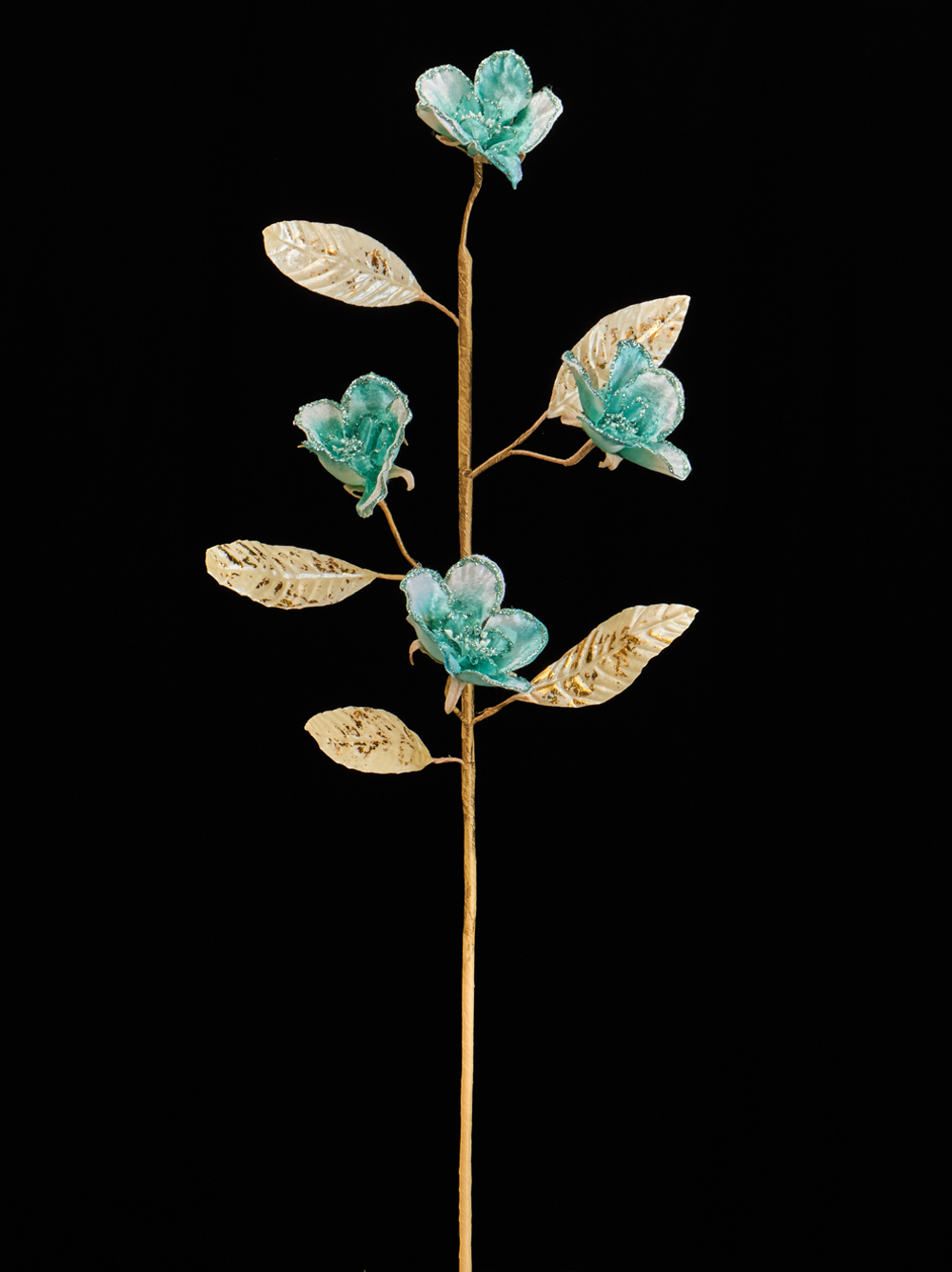 Цветущая веточка вишни 23х53см ChristmasDeLuxe голубая с зеленым