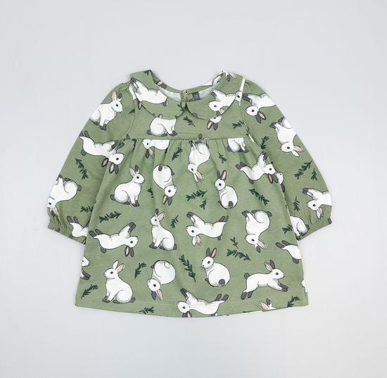 Платье хлопковое "Нежные зайчики" оливковый хаки