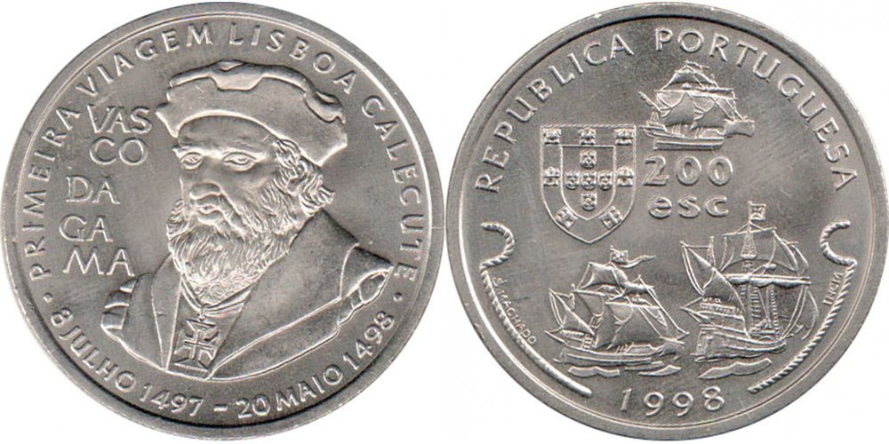 Португалия 200 эскудо, 1998 Путешествие Васко да Гамы в Индию 1498 года - Васко да Гама