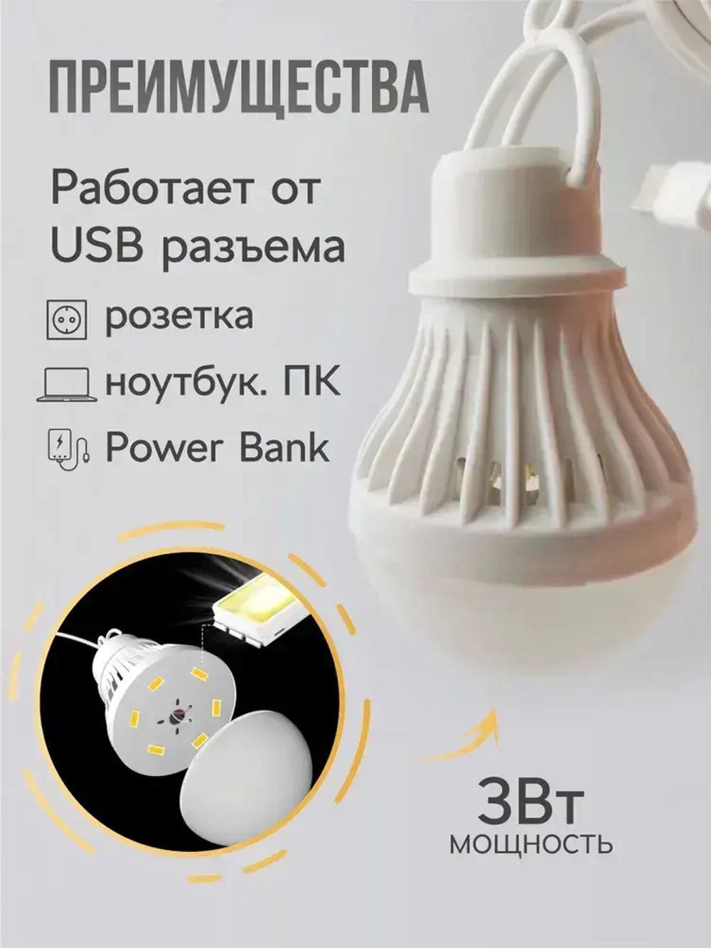 Светодиодная походная USB лампочка, светильник для кемпинга и туризма.