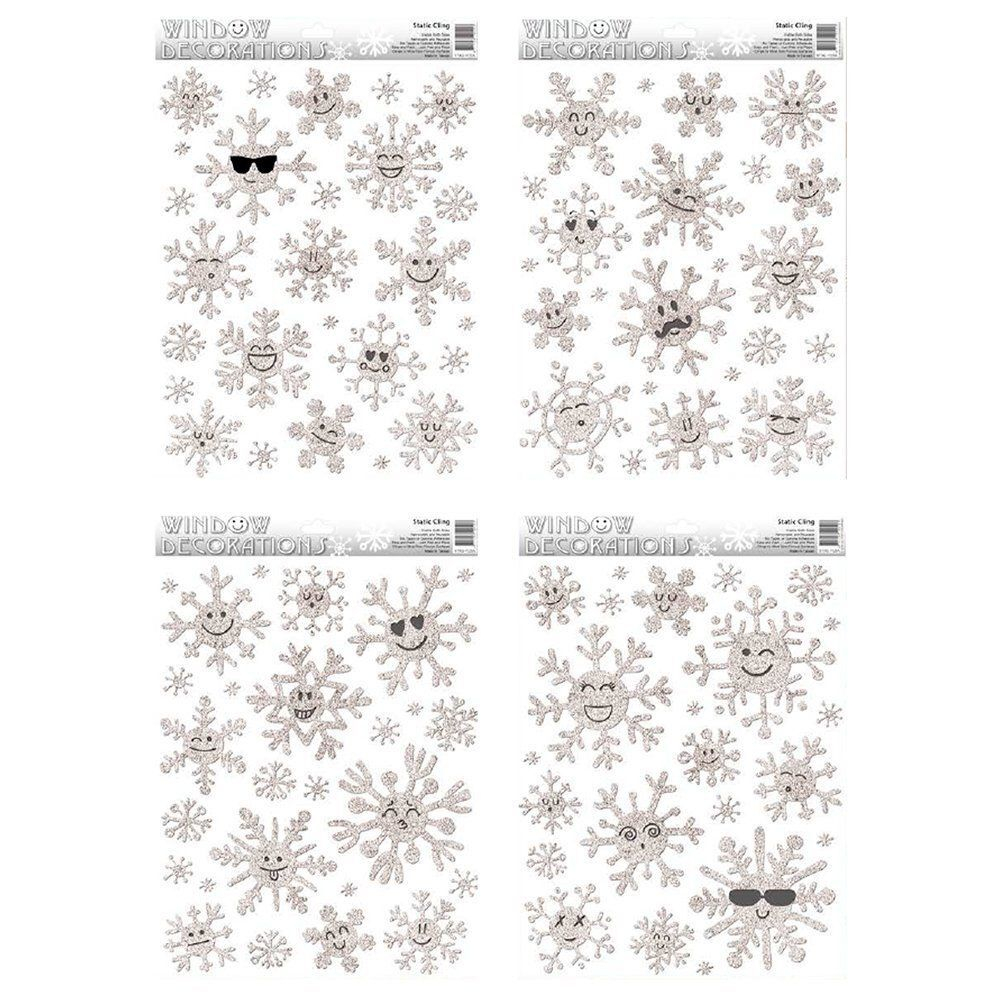 Витражная наклейка 30*42см "Снежинки" серебро, глиттер, ассорти дизайнов