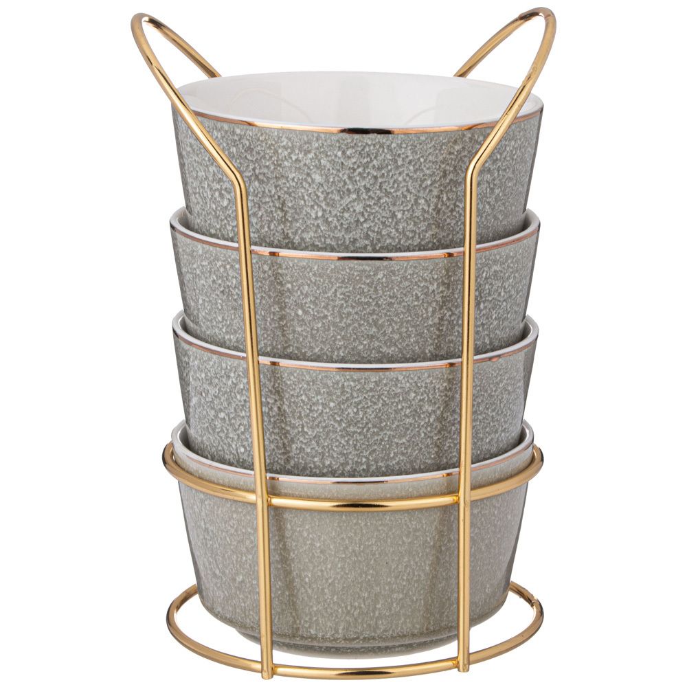 НАБОР САЛАТНИКОВ НА МЕТАЛЛ. ПОДСТАВКЕ LEFARD "GRAIN" 4 ШТ. 350 МЛ 11,5*6,5 СМ МЯТНЫЙ (КОР=8НАБ.)