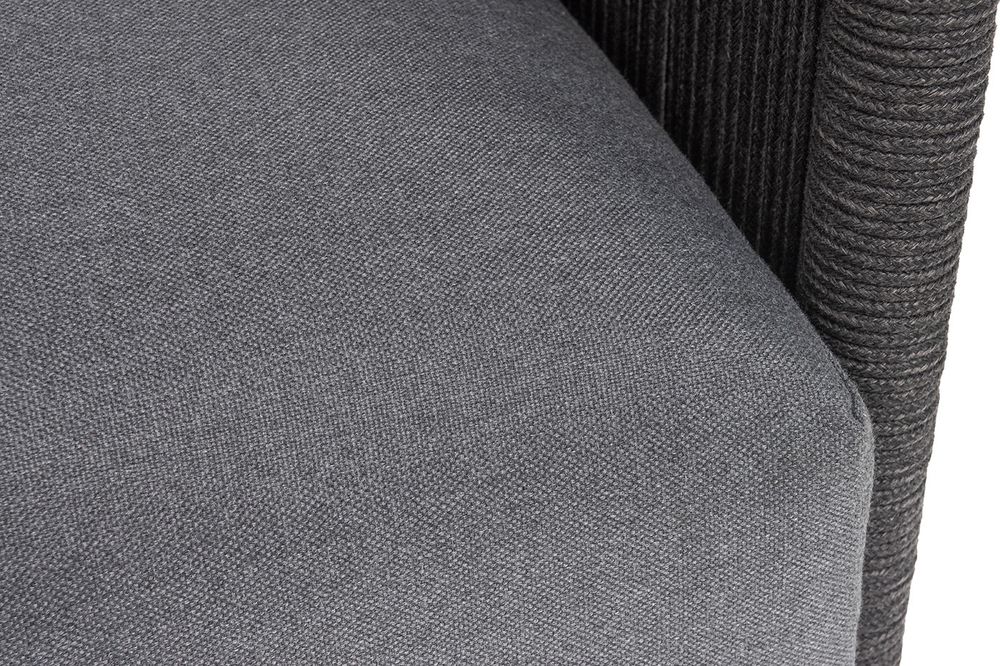 "Джелло" кресло плетеное из роупа, каркас алюминий темно-серый (RAL7024) муар, роуп темно-серый круглый, ткань темно-серая 027