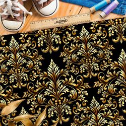 Ткань премиум интерлок золотой орнамент на черном