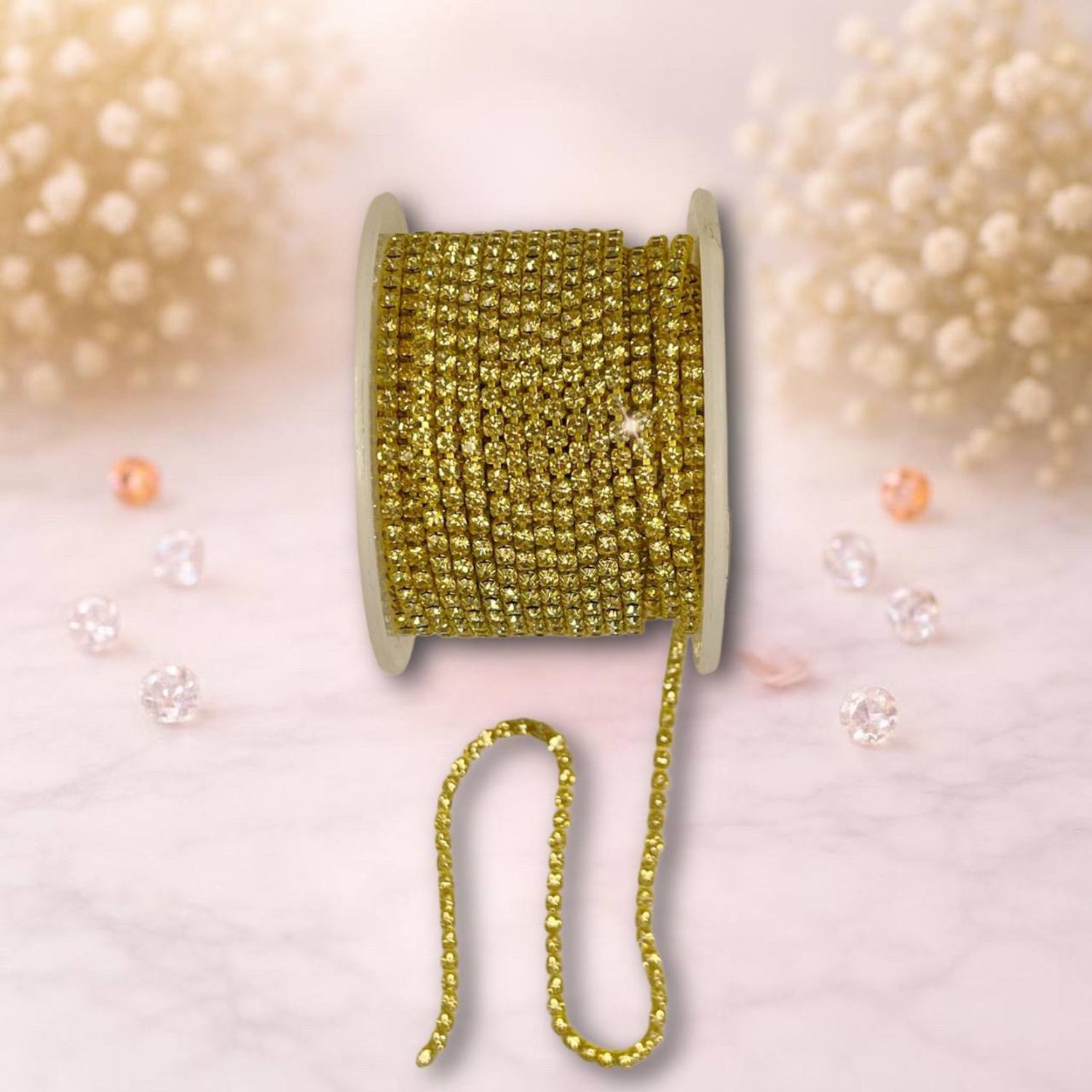 стразовая лента, 3мм, цвет желтый-золото.  (1м)