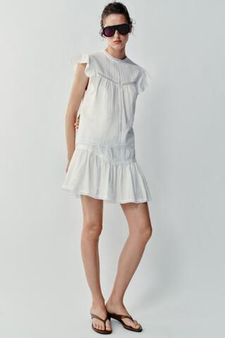 ZARA РОМАНТИЧНАЯ ЮБКА-ШОРТЫ С КРУЖЕВОМ, ЭКРЮ