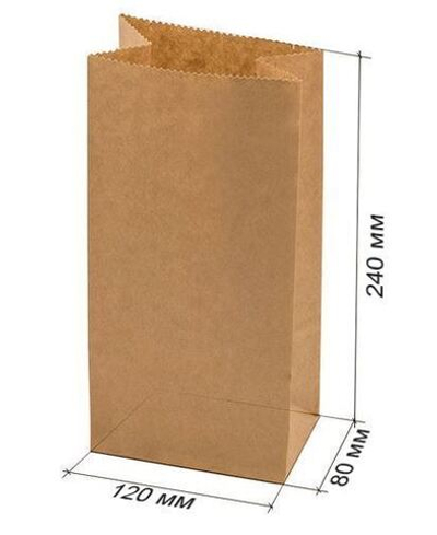 Пакет бумажный 120х80х240 КРАФТ (1000) Прямое дно