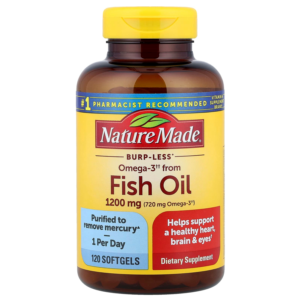 Nature Made, рыбий жир, без отрыжки, 1200 мг, 120 капсул