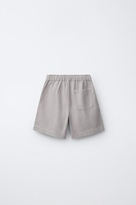 ZARA БЕРМУДЫ ИЗ СМЕСОВОГО ЛЬНА И ХЛОПКА, КАМЕННО-СЕРЫЙ