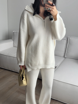 Комплект вязаный, брюки и свитер с молнией