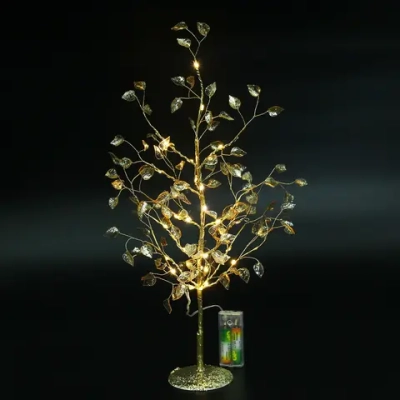 Дерево декоративное «Зимнее чудо» 50 cм, (с подсветкой на батарейках 2хАА), Золото