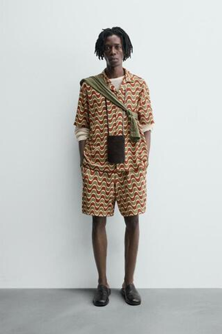 ZARA БЕРМУДЫ ЖАККАРД С ГЕОМЕТРИЧЕСКИМ РИСУНКОМ, ОРАНЖЕВО-ЗЕЛЕНЫЙ