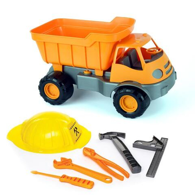 Самосвал с каской и инструментами