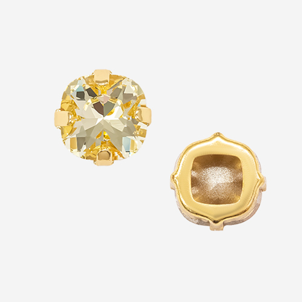 Кристалл Кушон (Сushion) в цапах, оттенок "Jonquel", 9,2мм, позолота