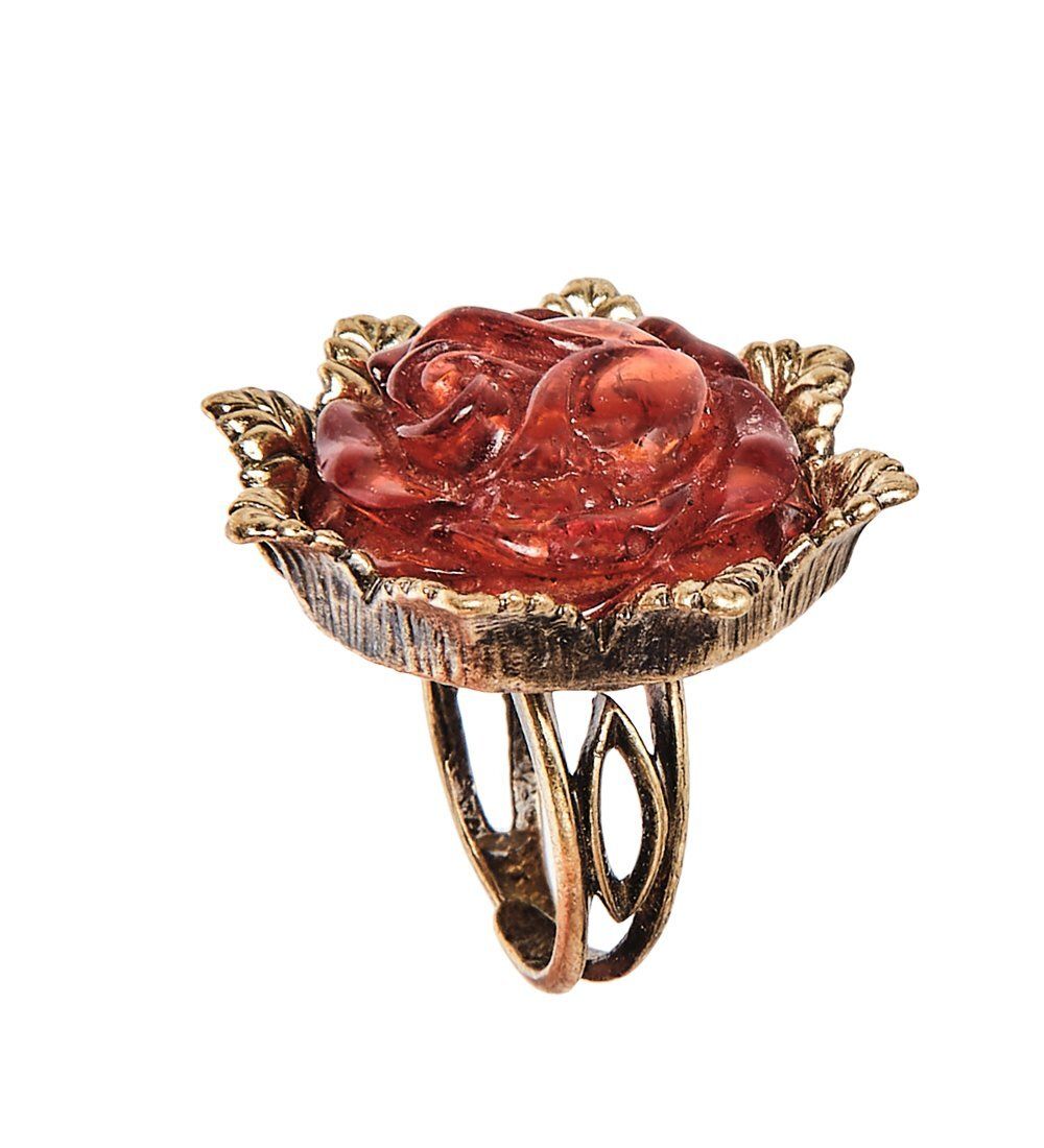 AM-2489 Кольцо «Розочка» (латунь, янтарь)