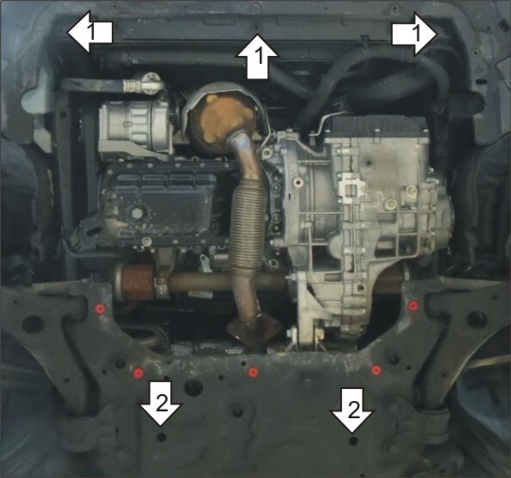 Усиленная защита Motodor картера двигателя, кпп. 2 мм, сталь. для Volvo V40 Cross Country 2013-2019 арт.02620