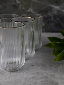 Набор бокалов для воды, 450мл. 6 шт. с золотой каймой