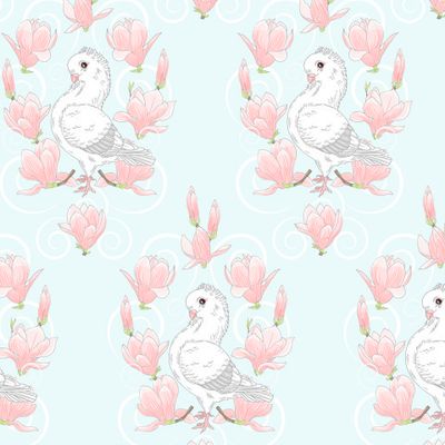 голуби и цветы магнолии