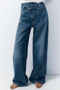 ZARA ДЖИНСЫ НА ЗАПÁХЕ С ШИРОКИМИ ШТАНИНАМИ И ВЫСОКОЙ ПОСАДКОЙ, МОРСКОЙ СИНИЙ