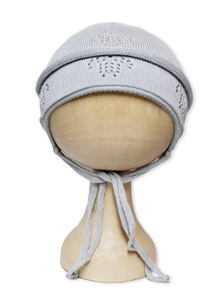 Шапочка вязаная на завязках Примула Серый хлопок RinaAmari
