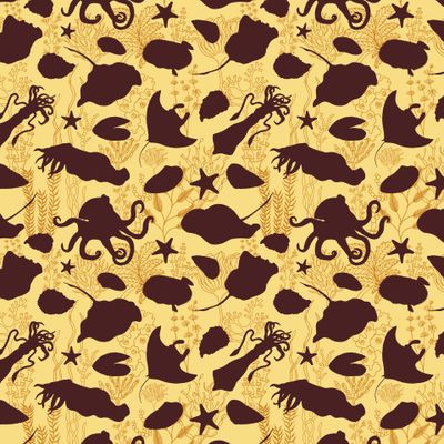 Sea animals and seaweed seamless pattern.