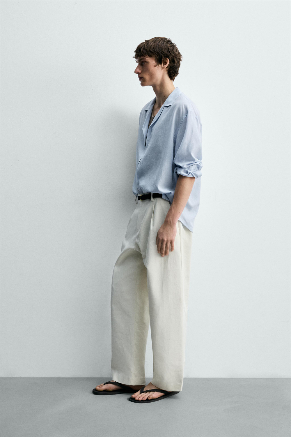 ZARA РУБАШКА RELAXED FIT ИЗ СТРУЯЩЕЙСЯ ТКАНИ, НЕБЕСНО-ГОЛУБОЙ
