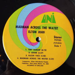 Винтажная виниловая пластинка LP Elton John Madman Across The Water (USA 1971) Tiny Dancer