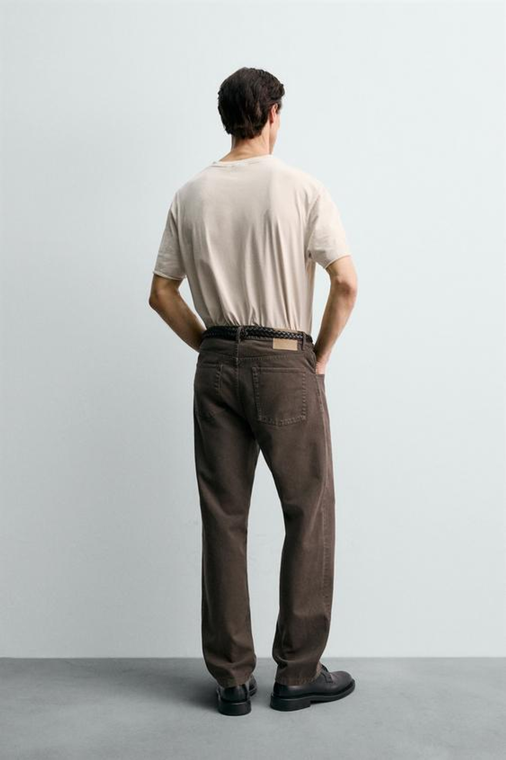 ZARA БРЮКИ STRAIGHT FIT ИЗ РЕЛЬЕФНОЙ ТКАНИ, КОРИЧНЕВЫЙ