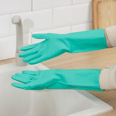 Зеленые неопреновые хозяйственные перчатки с ХБ-напылением (размер S)