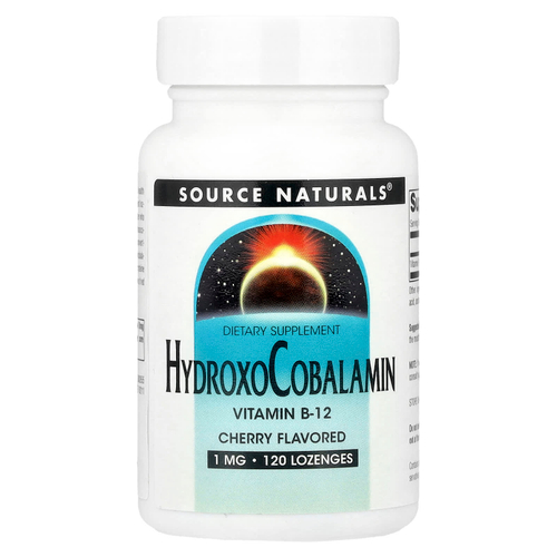 Source Naturals, гидроксокобаламин (витамин B12), вишня, 1 мг, 120 таблеток для рассасывания