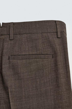 ZARA КОСТЮМНЫЕ БРЮКИ ИЗ 100% ШЕРСТИ СО СКЛАДКАМИ, КОРИЧНЕВЫЙ