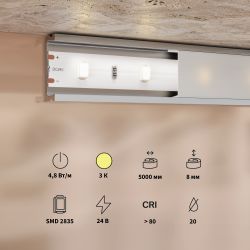 Светодиодная лента 4,8Вт/м 3000K IP20 24V Maytoni   201165