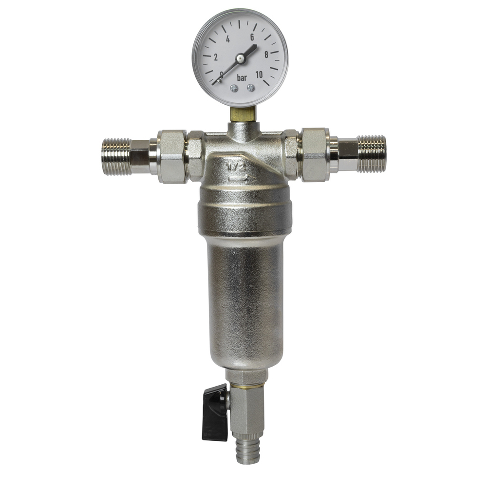 Фильтр самоочищающийся 1/2'' нар/нар с манометром VRT