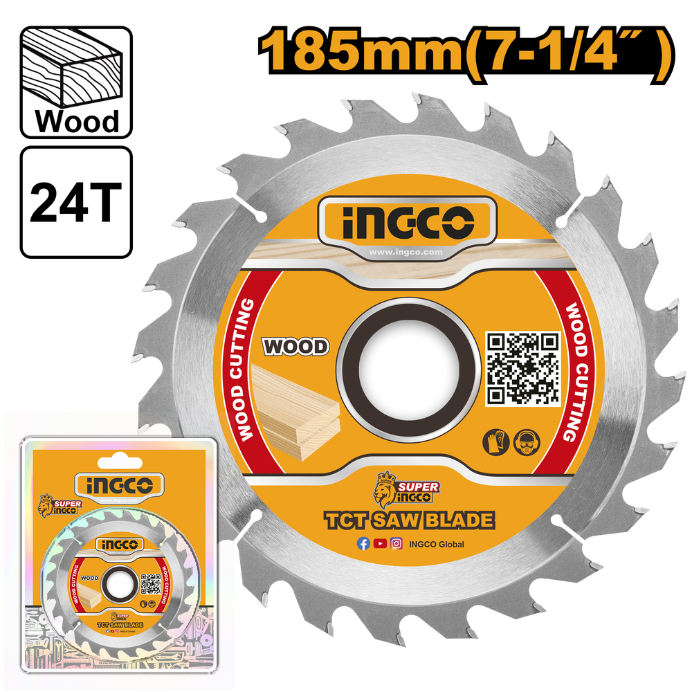 Диск пильный по дереву TCT INGCO TSB118511 INDUSTRIAL 185х20 мм 24Т