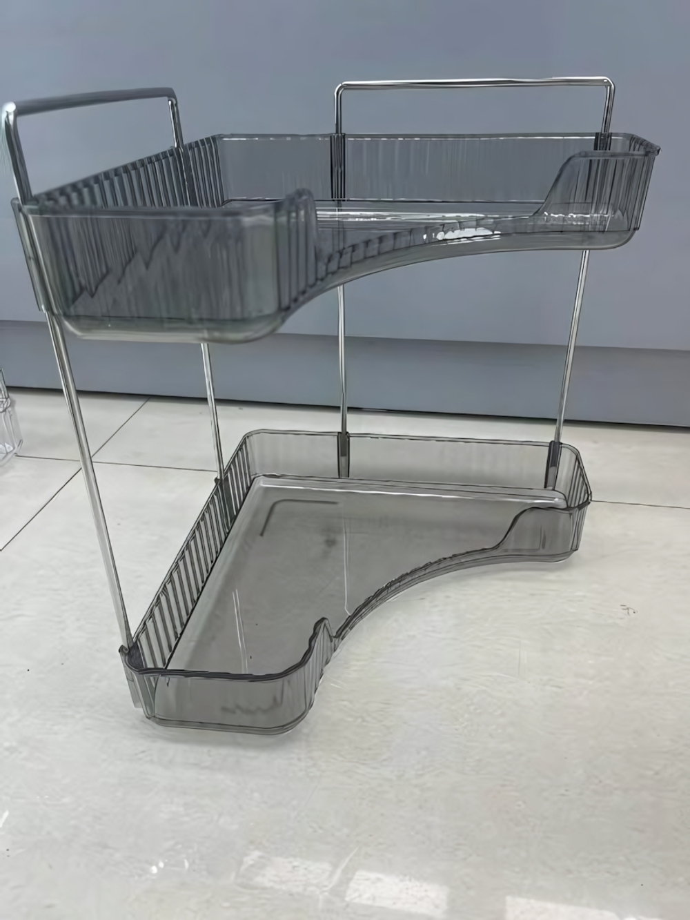 Полка для ванны угловая тройная «Фреш»серая 25,7х44,5х25,7см