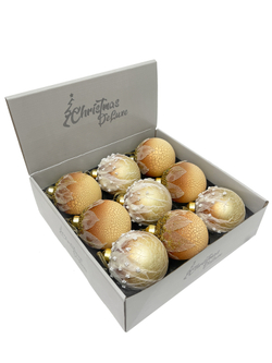 Набор шаров 8см 9шт ChristmasDeLuxe коричневый/кремовый с листьями