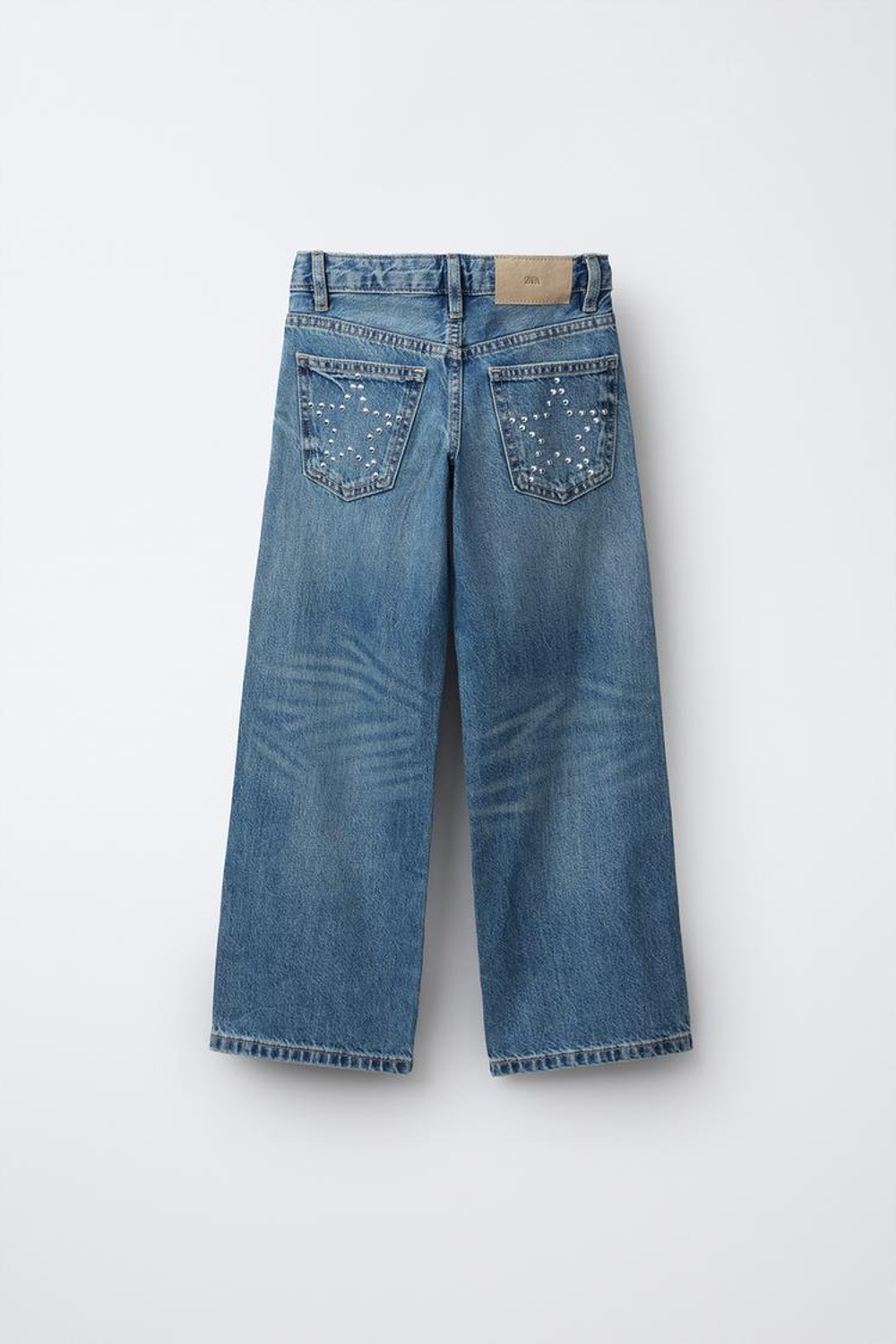 ZARA ДЖИНСЫ WIDE LEG СО СТРАЗАМИ «ЗВЕЗДЫ», СИНИЙ