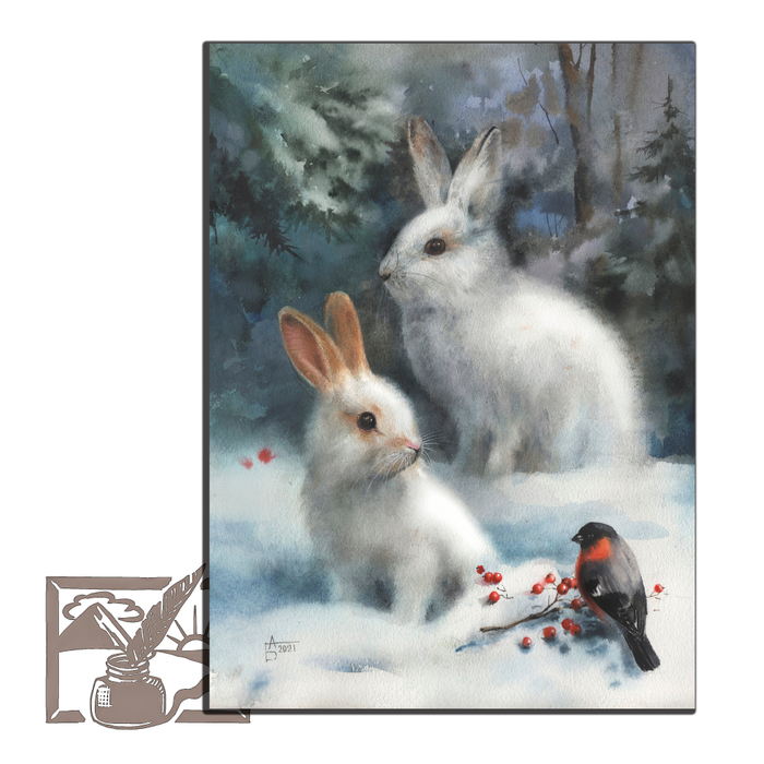 Открытка почтовая. Беседина Анастасия. Белые зайцы