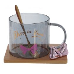 GAEM Кружка с ложкой на деревянной подставке, 290 мл, L12,5 W9 H8 см, 4в.