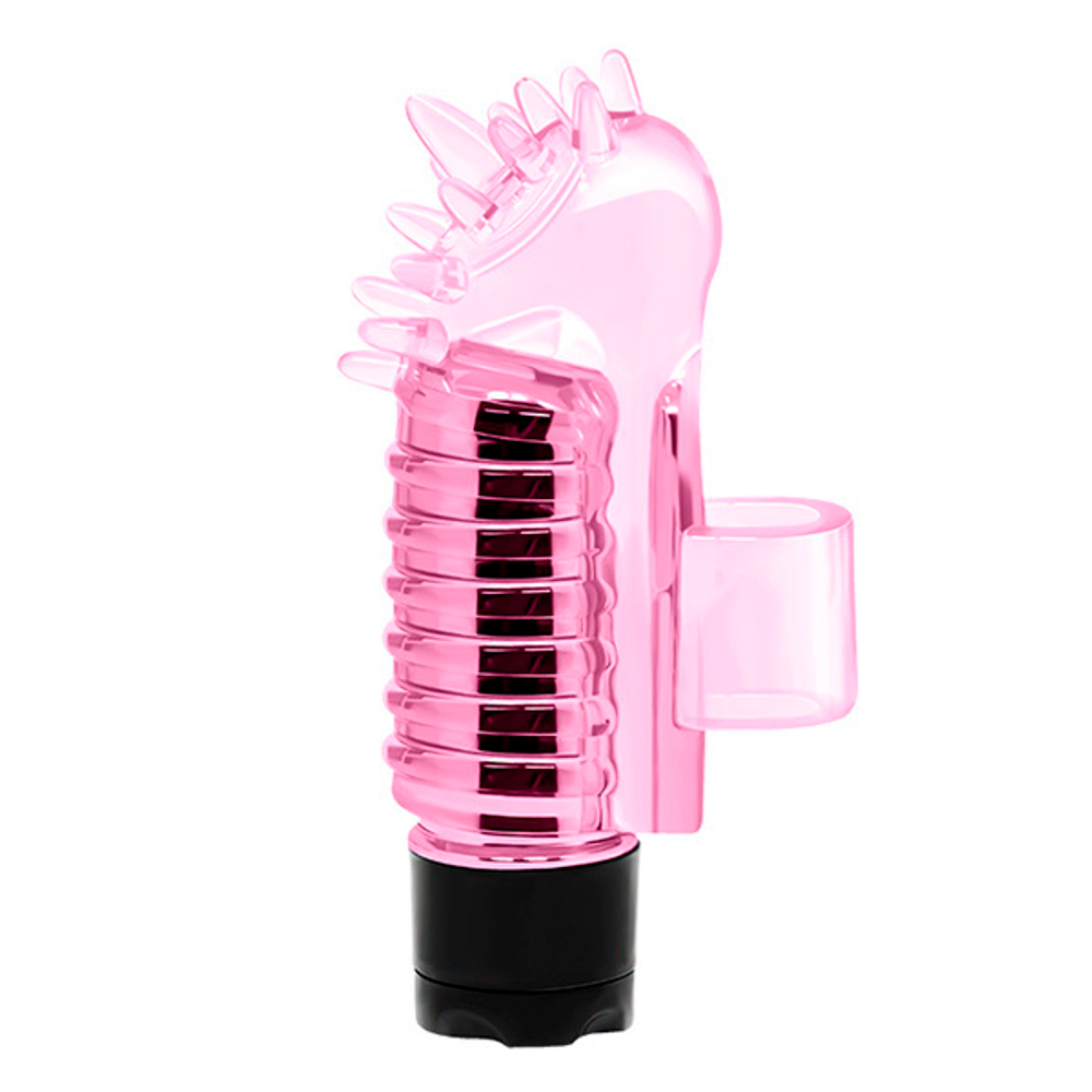 Розовый вибростимулятор 7,6см с шипиками на палец Baile Finger Vibrator BI-010148